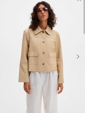 By Malina Tailored Beige Cropped Blazer genuine lamb leather Women's Suit Jacket